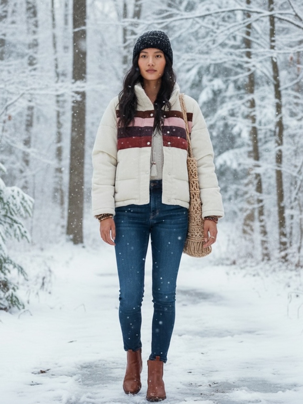 Bohme Colorblock Striped Puffer Corduroy Jacket